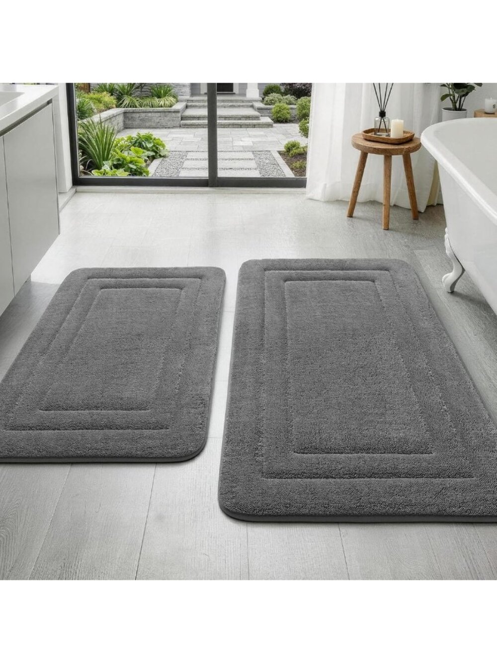 Soft Absorbent Memory Foam Bath Mat Set, Non-Slip, Machine Washable, Dark Grey